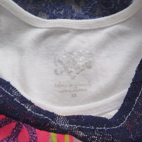 Girls Justice Blue White Stripe Lace Dress - Picture 4 of 4